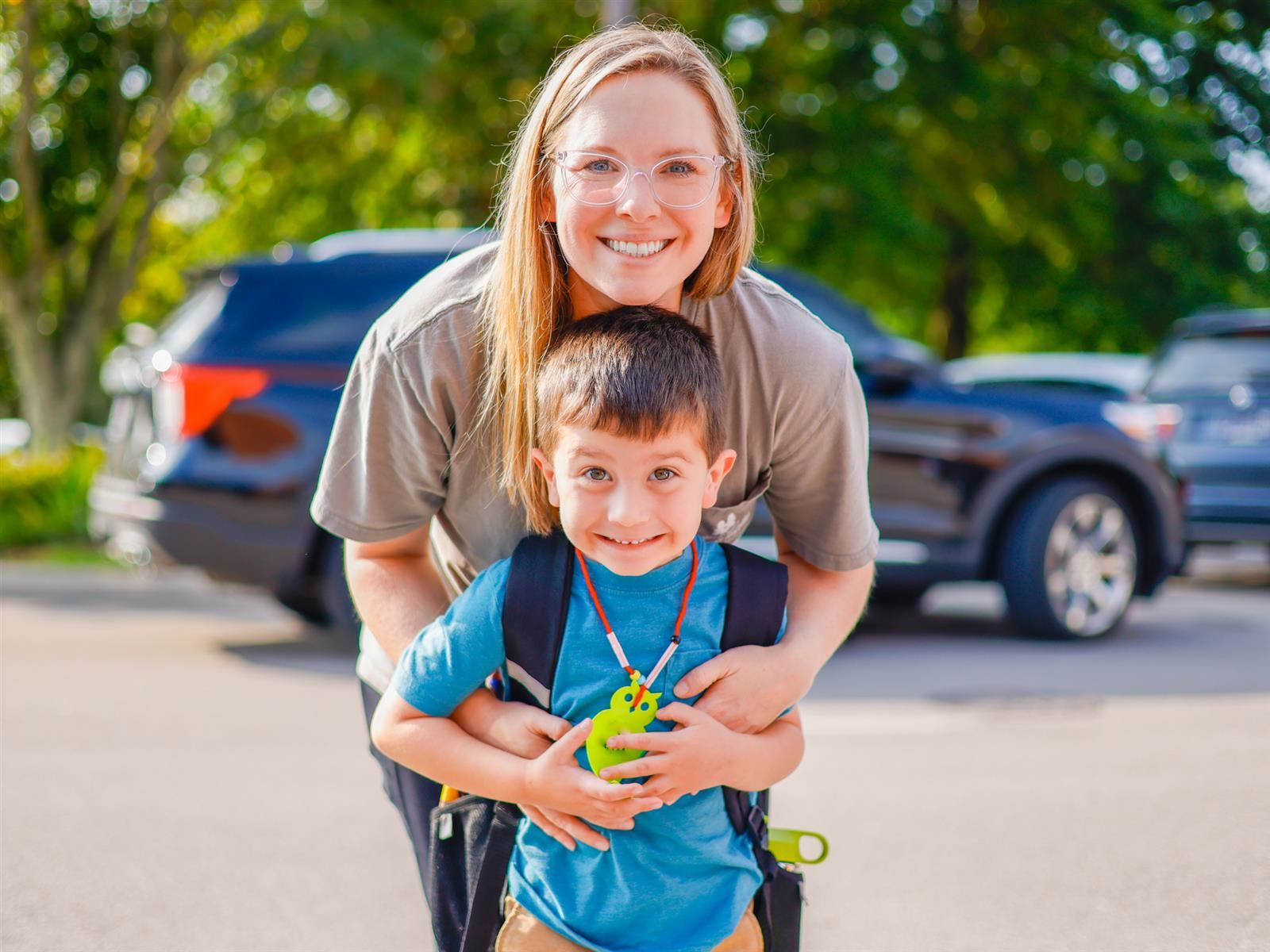 mom and son smiling